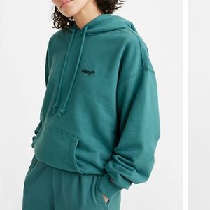 Red Tab Unisex Hoodie Sweatshirt in Colonial Blue, size XS